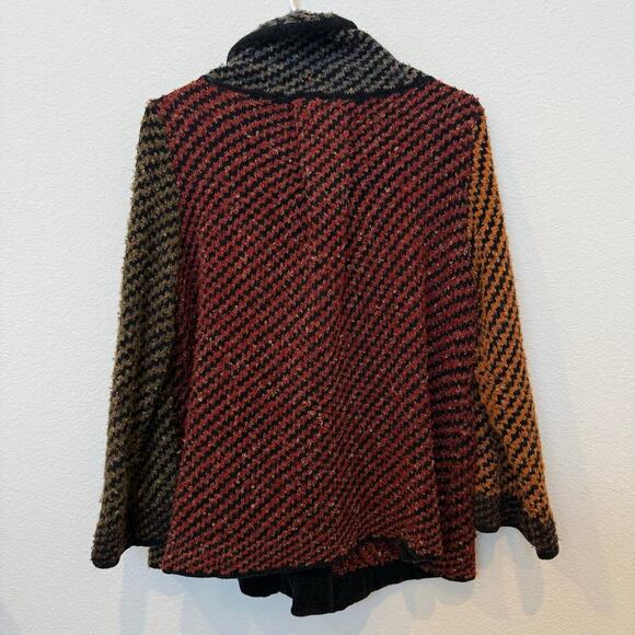 Multicolor Wool Blend Button Up Cardigan Red Green Yellow Fisherman Style Medium - Picture 2 of 8